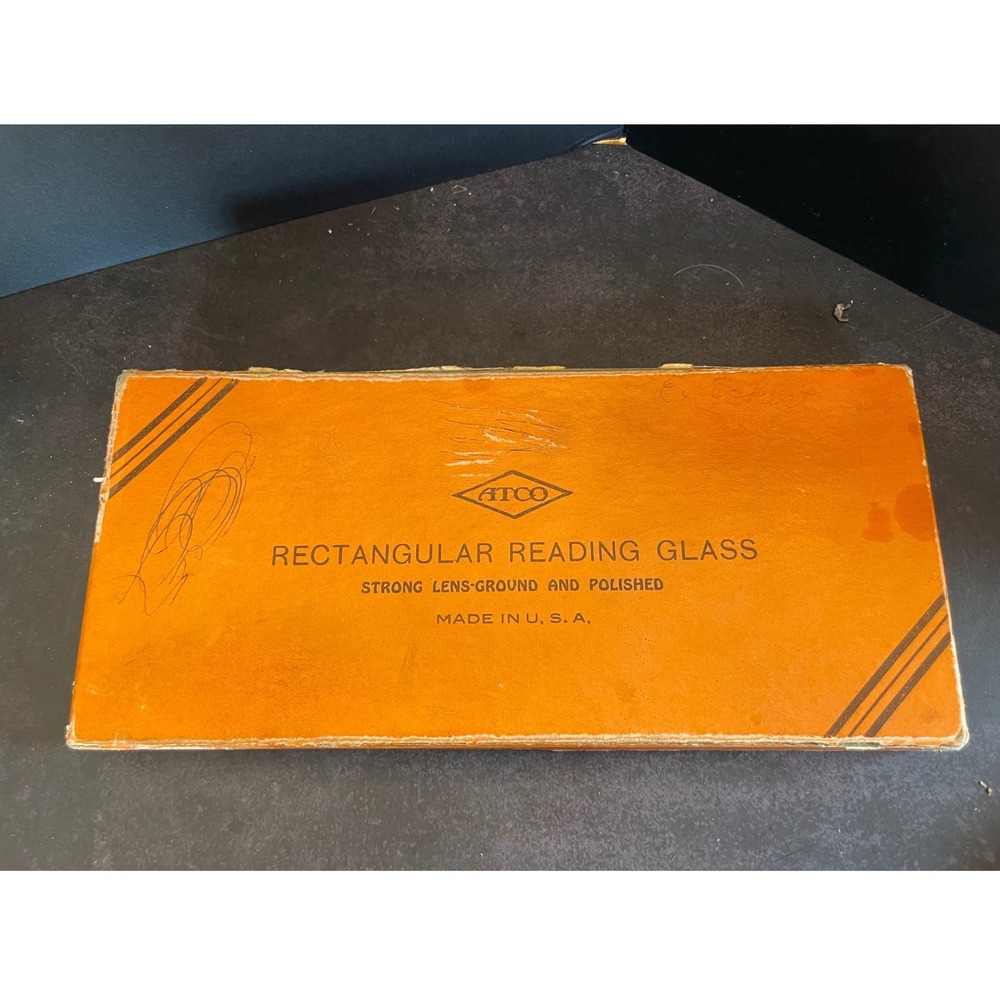 Vintage ATCO Art Deco Rectangular Reading Glass Magnifier Original Box USA‎
